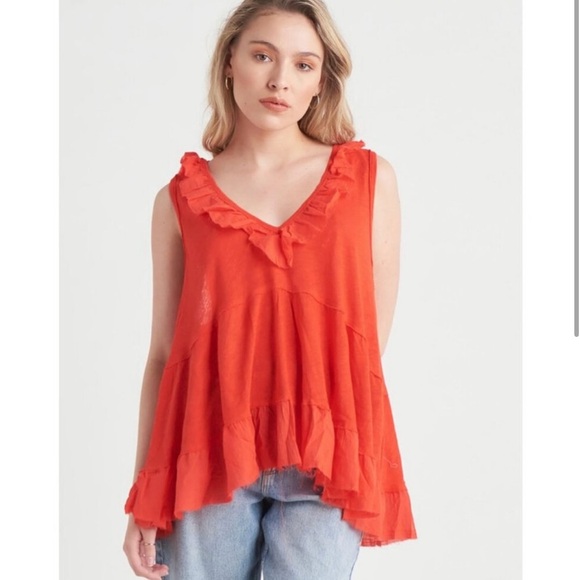 Dex Orange Relaxed Ruffled Tunic - Picture 1 of 7